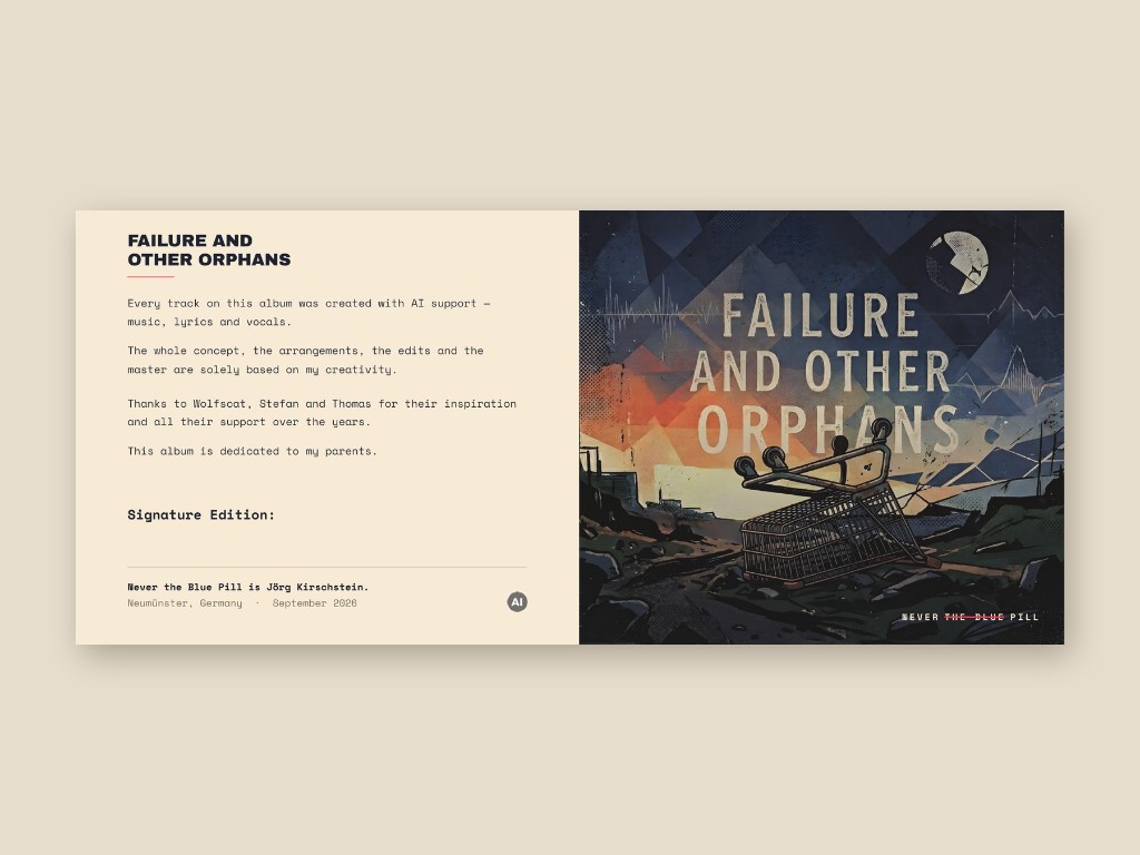 Digipak innen: Widmung und Cover von Failure and other Orphans