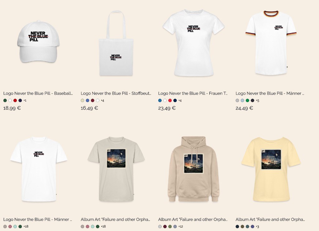 Shop: Cap, Stoffbeutel, Shirts und Hoodie von Never the Blue Pill